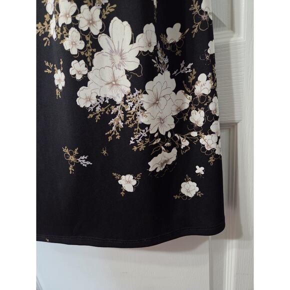 Vintage CDC Asian Floral Whimsigoth Dark Romantic Tie Neck Midi Dress, Size 10 - Picture 9 of 15